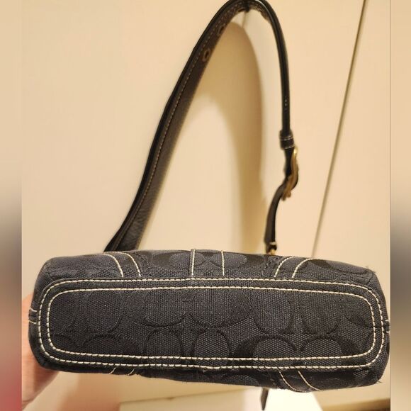 Coach Signature "CC" Logo Canvas w/Black Leather Trim Shoulder Bag Ret.$339 - Picture 12 of 14